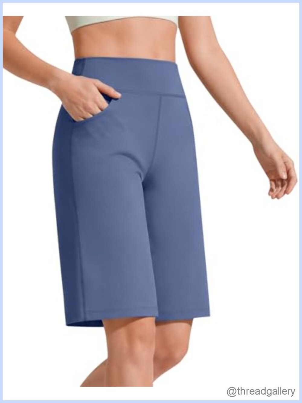 High Rise Bermuda Shorts 10" Inseam Slash Pockets Drawstring